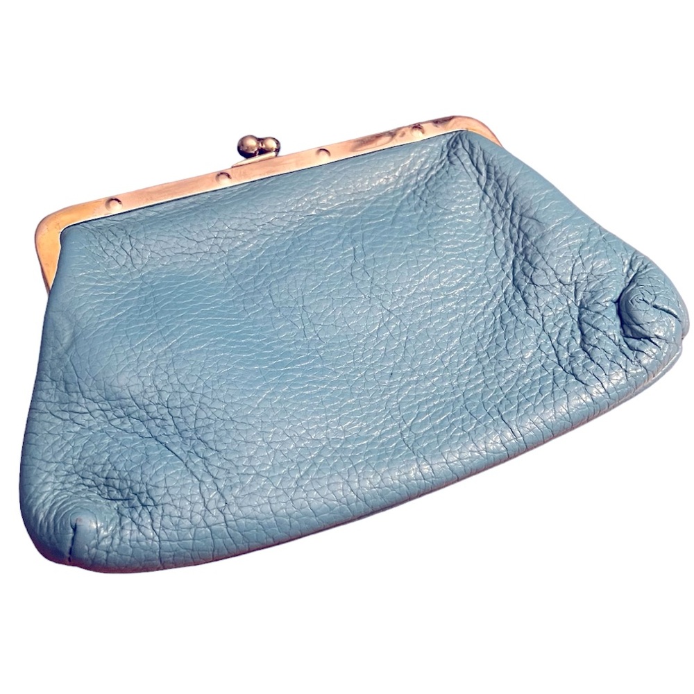 Vintage Roger Van S Pebbled Leather Frame Kisslock Clutch Bag